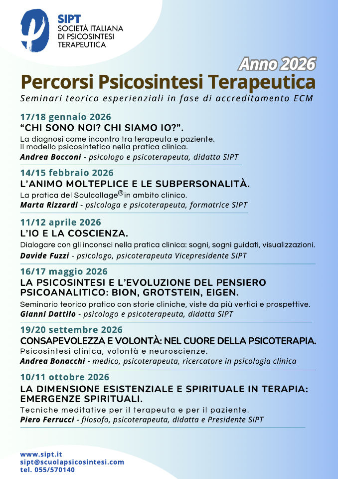 Percorsi Psicosintesi Terapeutica - Seminario 17/18 gennaio 2026 con Andrea Bocconi